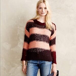 Anthropologie Lilis Closet mauve striped pullover sweater. Sz medium